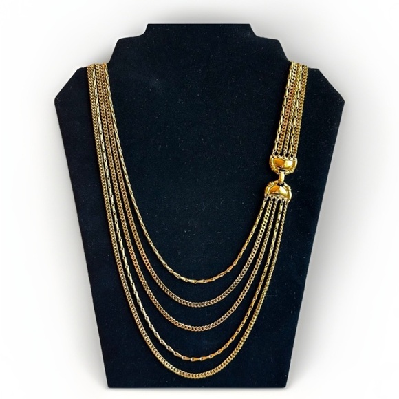 VTG Monet 5 Strand Layered Gold Tone Chain Link Necklace 27β to 32β Chains - Picture 7 of 7